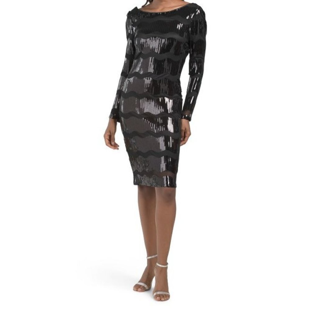 Nanette Lepore Womens Black Sequins Long Sleeve Sheath Cocktail Dress Sz 10 New
